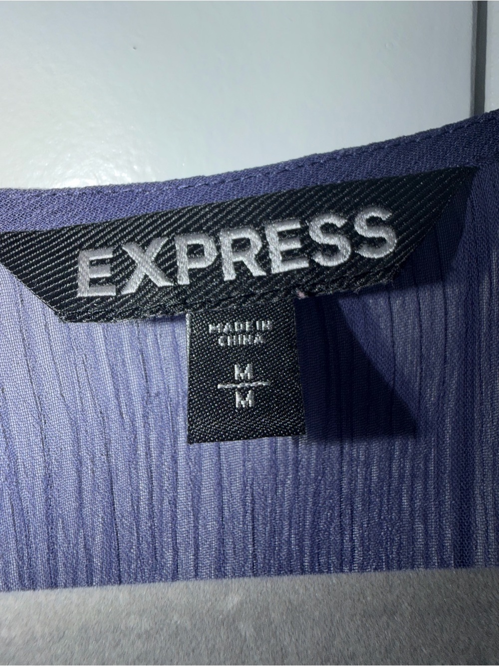 Express Blue/Periwinkle Sheer Wrap Blouse Size M Smocked Waist Tie | Peplum - Picture 5 of 7